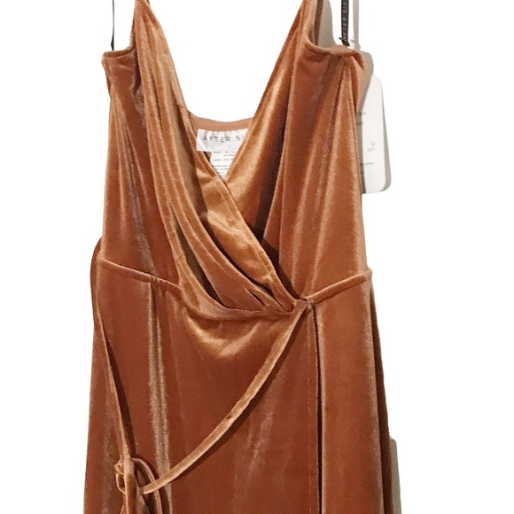 After Six 1536 Golden Almond Tan Velvet Wrap Maxi Evening Dress Pockets Small - Picture 5 of 8
